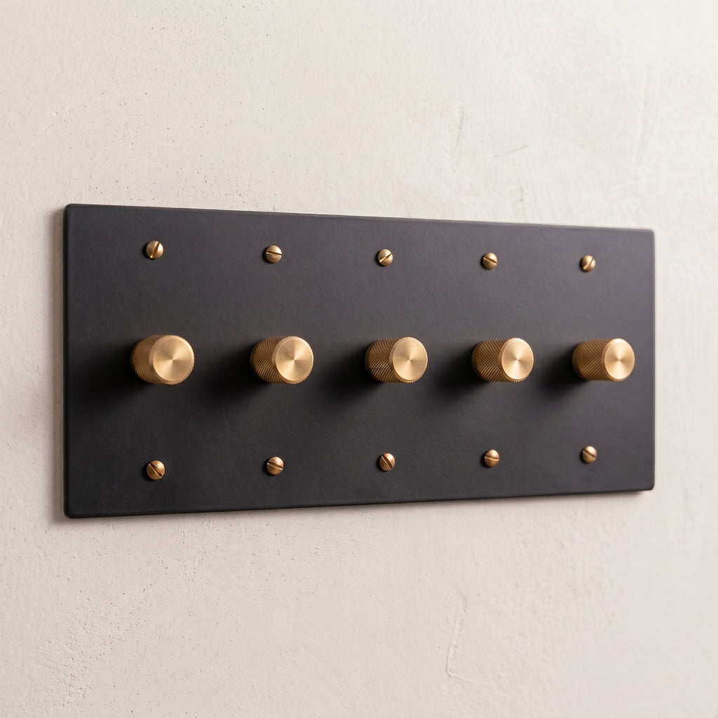 5-Gang Solid Brass Knurled Rotary Dimmer Light Switch