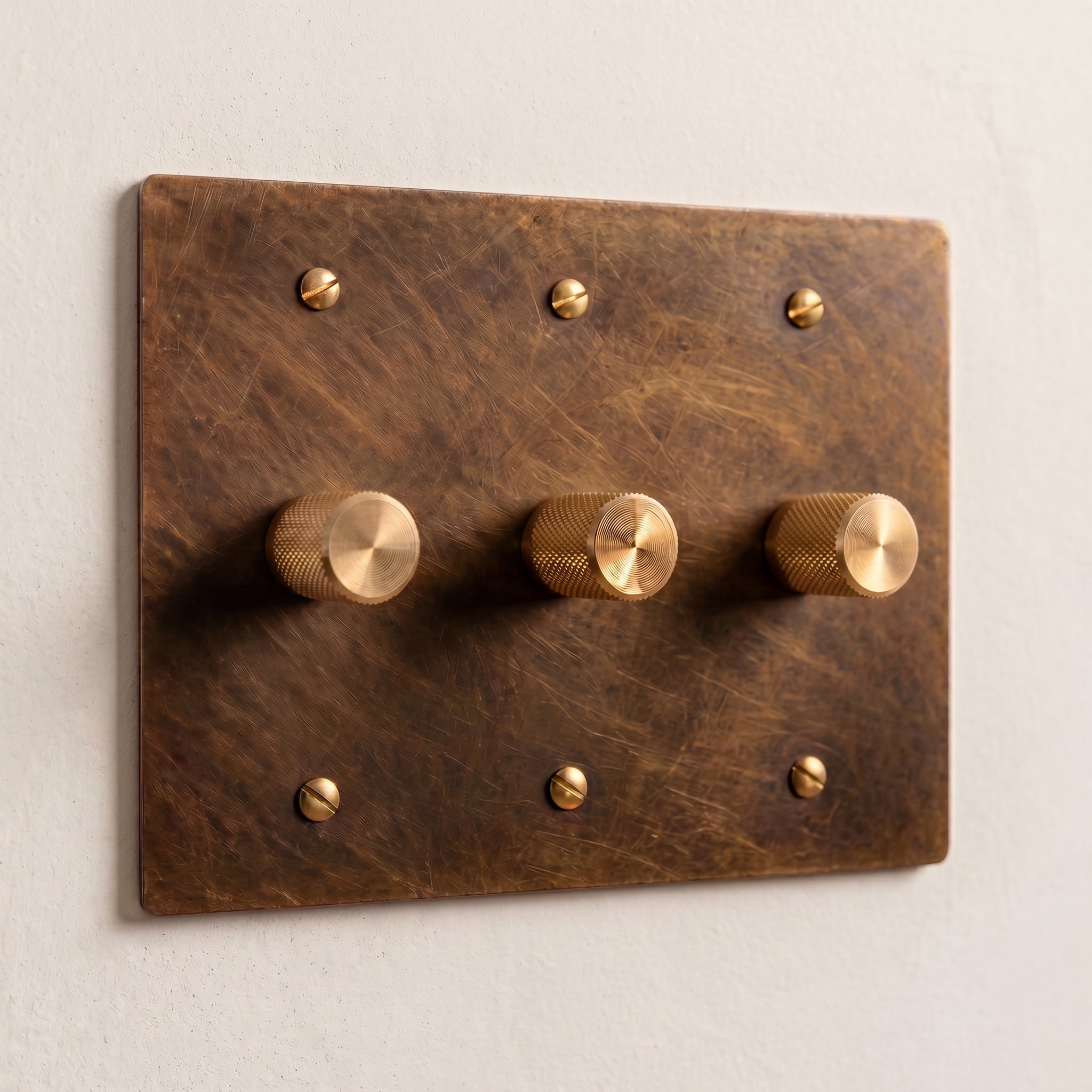 3-Gang Solid Brass Knurled Rotary Dimmer Light Switch