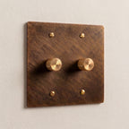 2-Gang Solid Brass Knurled Rotary Dimmer Light Switch