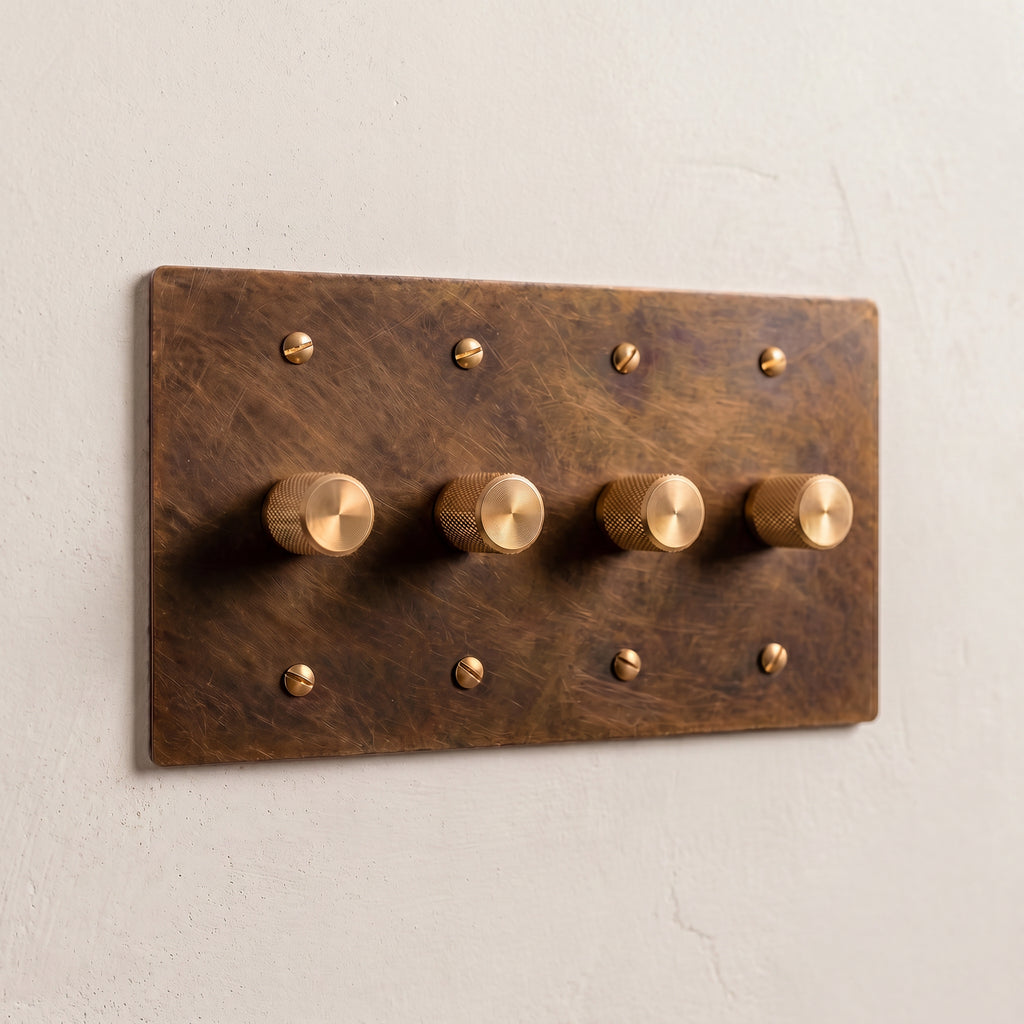 4-Gang Solid Brass Knurled Rotary Dimmer Light Switch