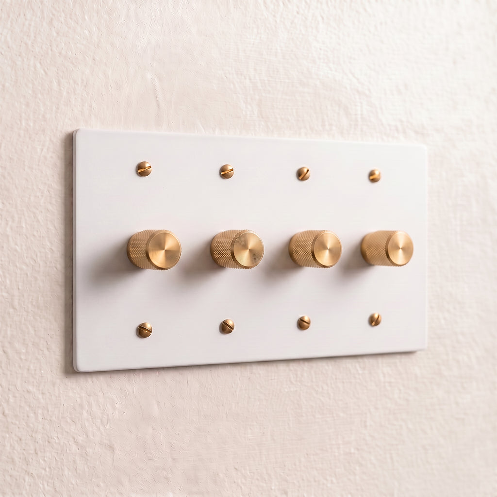 4-Gang Solid Brass Knurled Rotary Dimmer Light Switch