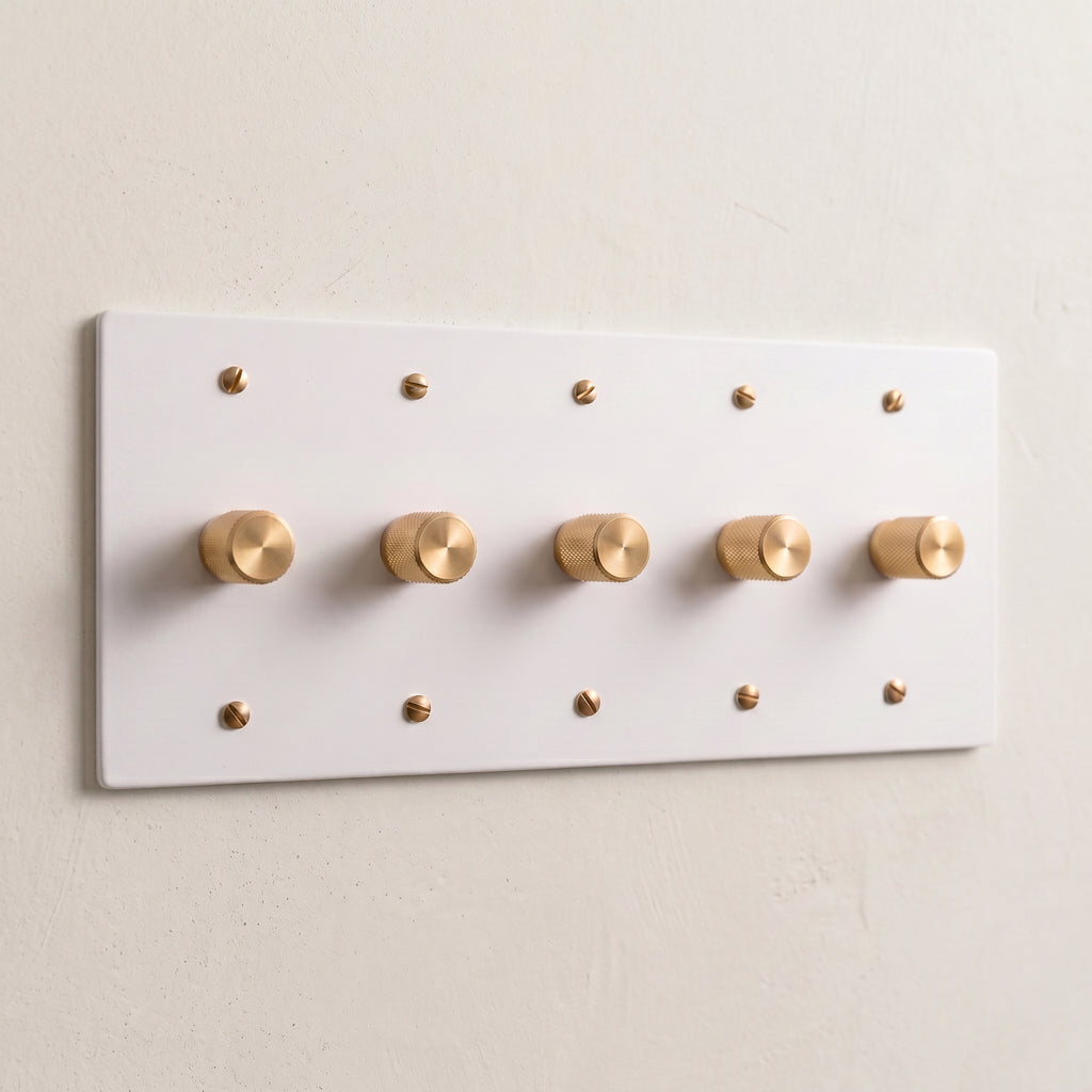 5-Gang Solid Brass Knurled Rotary Dimmer Light Switch