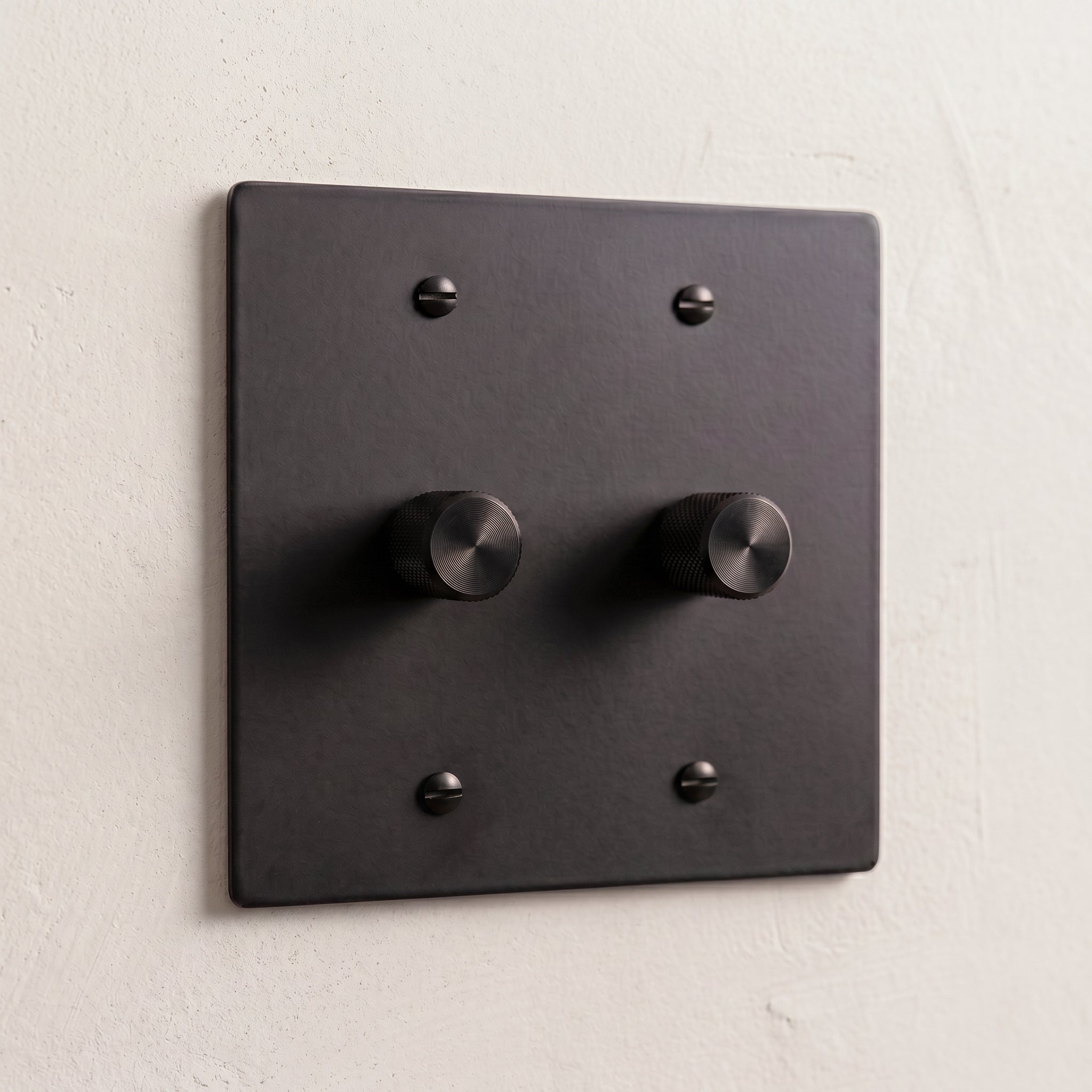 2-Gang Solid Brass Knurled Rotary Dimmer Light Switch