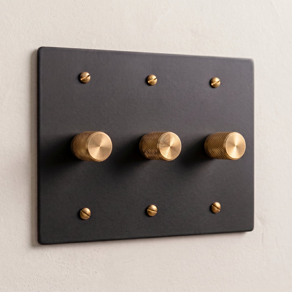 3-Gang Solid Brass Knurled Rotary Dimmer Light Switch