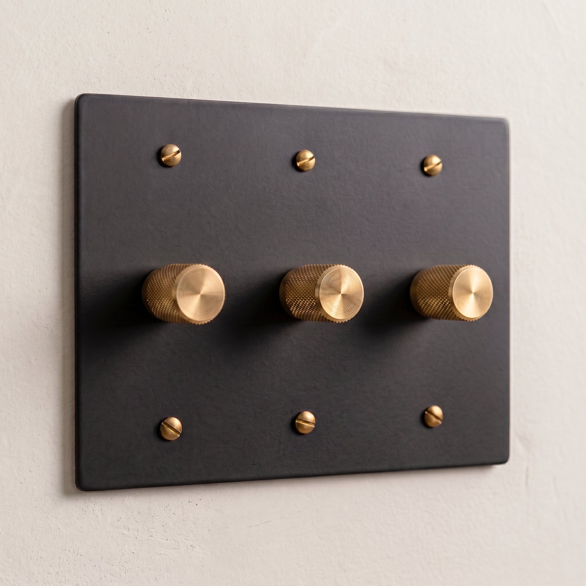 3-Gang Solid Brass Knurled Rotary Dimmer Light Switch