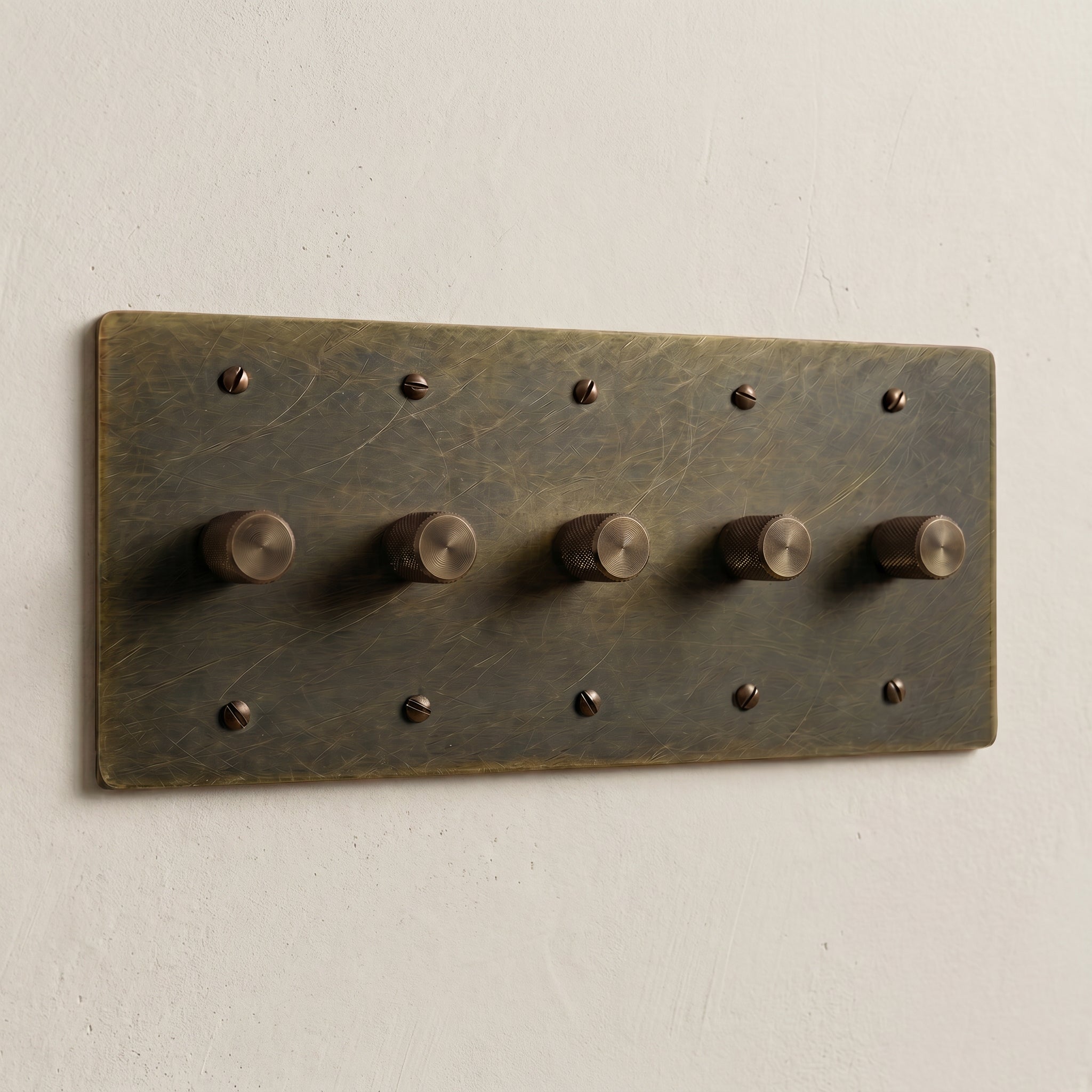 5-Gang Solid Brass Knurled Rotary Dimmer Light Switch