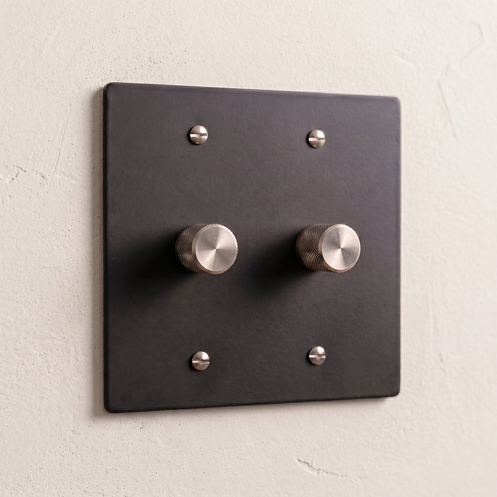 2-Gang Solid Brass Knurled Rotary Dimmer Light Switch