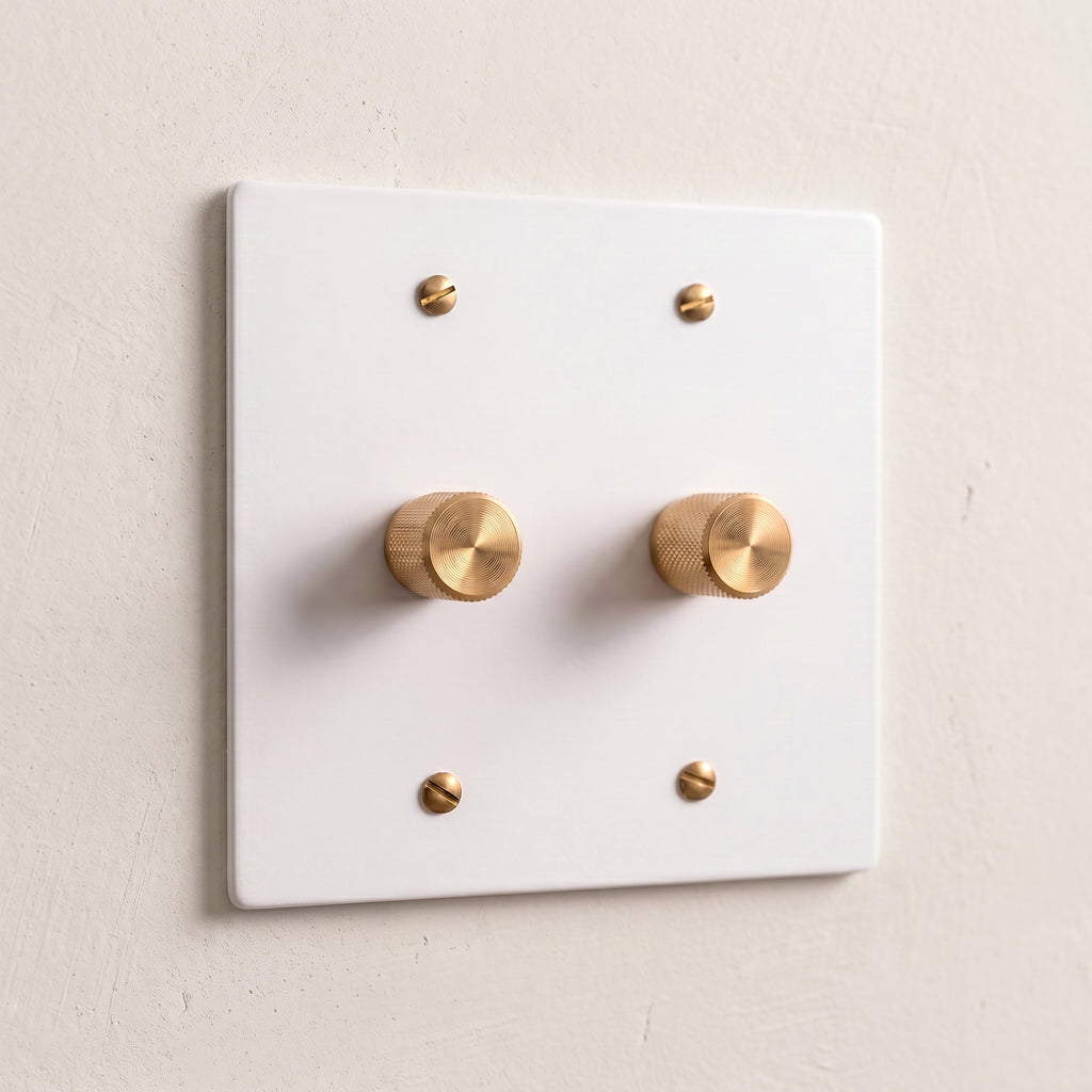 2-Gang Solid Brass Knurled Rotary Dimmer Light Switch