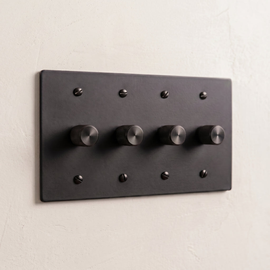 4-Gang Solid Brass Knurled Rotary Dimmer Light Switch