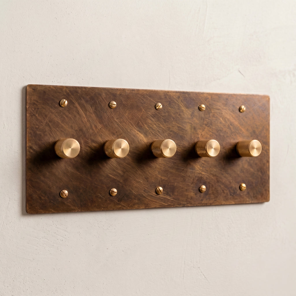 5-Gang Solid Brass Knurled Rotary Dimmer Light Switch