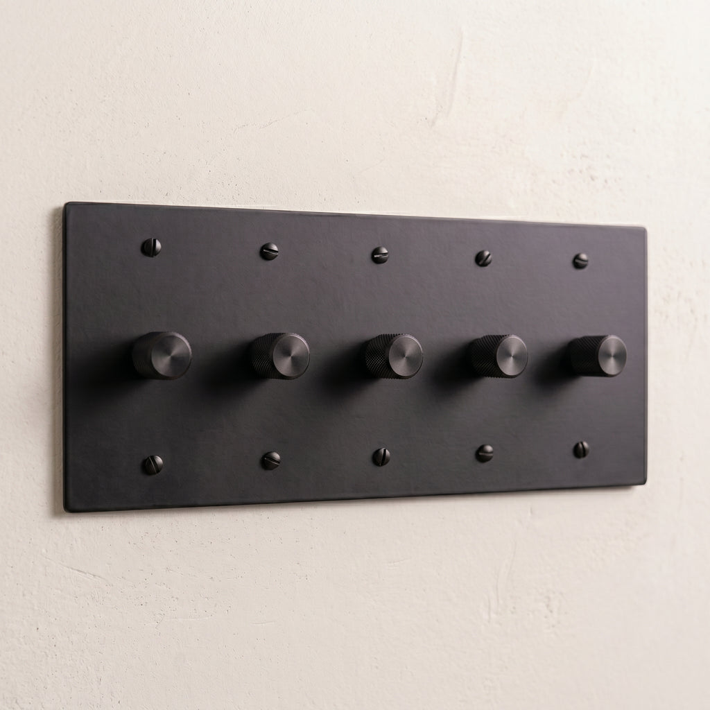 5-Gang Solid Brass Knurled Rotary Dimmer Light Switch