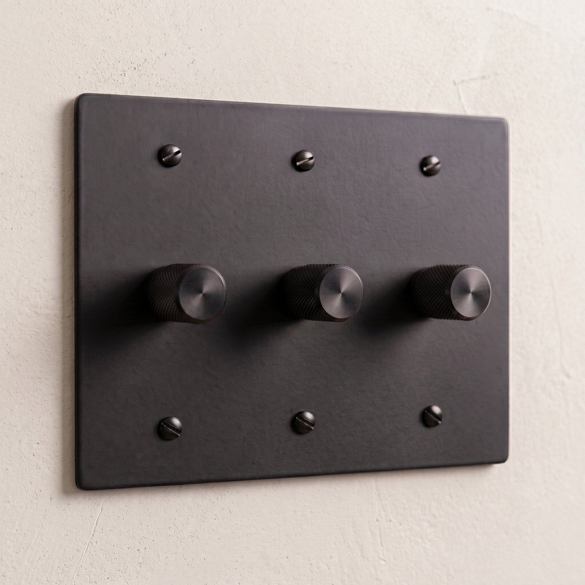 3-Gang Solid Brass Knurled Rotary Dimmer Light Switch