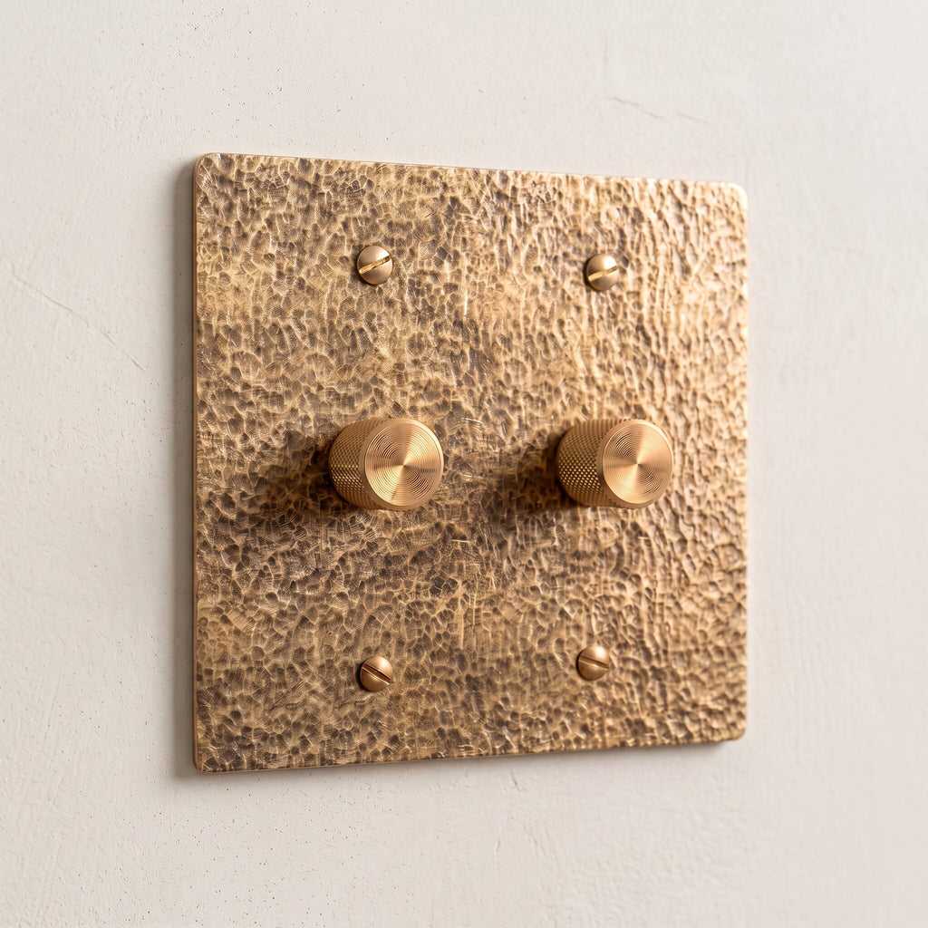 2-Gang Solid Brass Knurled Rotary Dimmer Light Switch