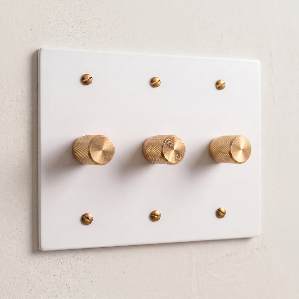 3-Gang Solid Brass Knurled Rotary Dimmer Light Switch