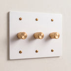 3-Gang Solid Brass Knurled Rotary Dimmer Light Switch