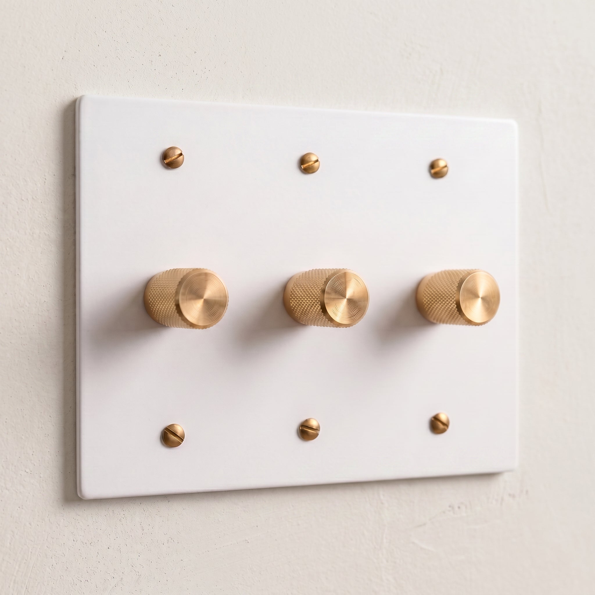 3-Gang Solid Brass Knurled Rotary Dimmer Light Switch