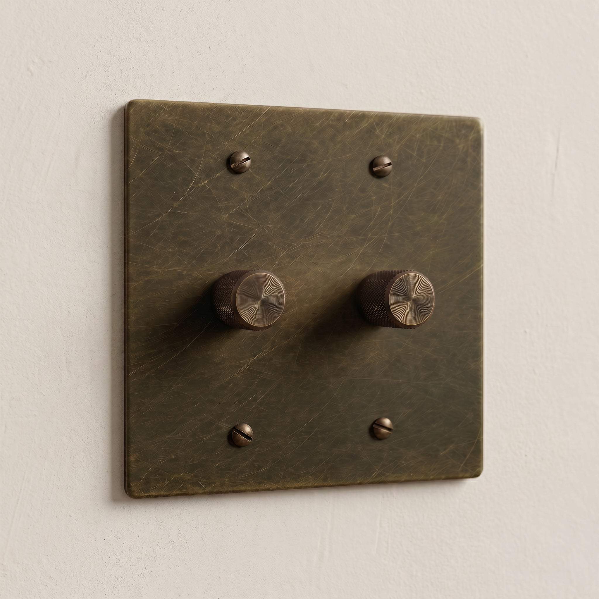 2-Gang Solid Brass Knurled Rotary Dimmer Light Switch