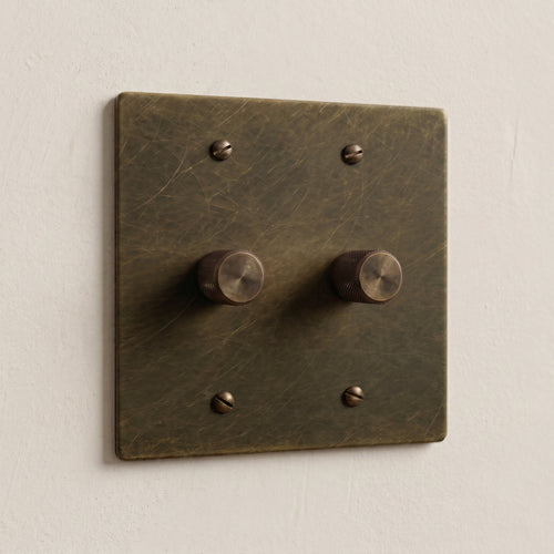 2-Gang Solid Brass Knurled Rotary Dimmer Light Switch