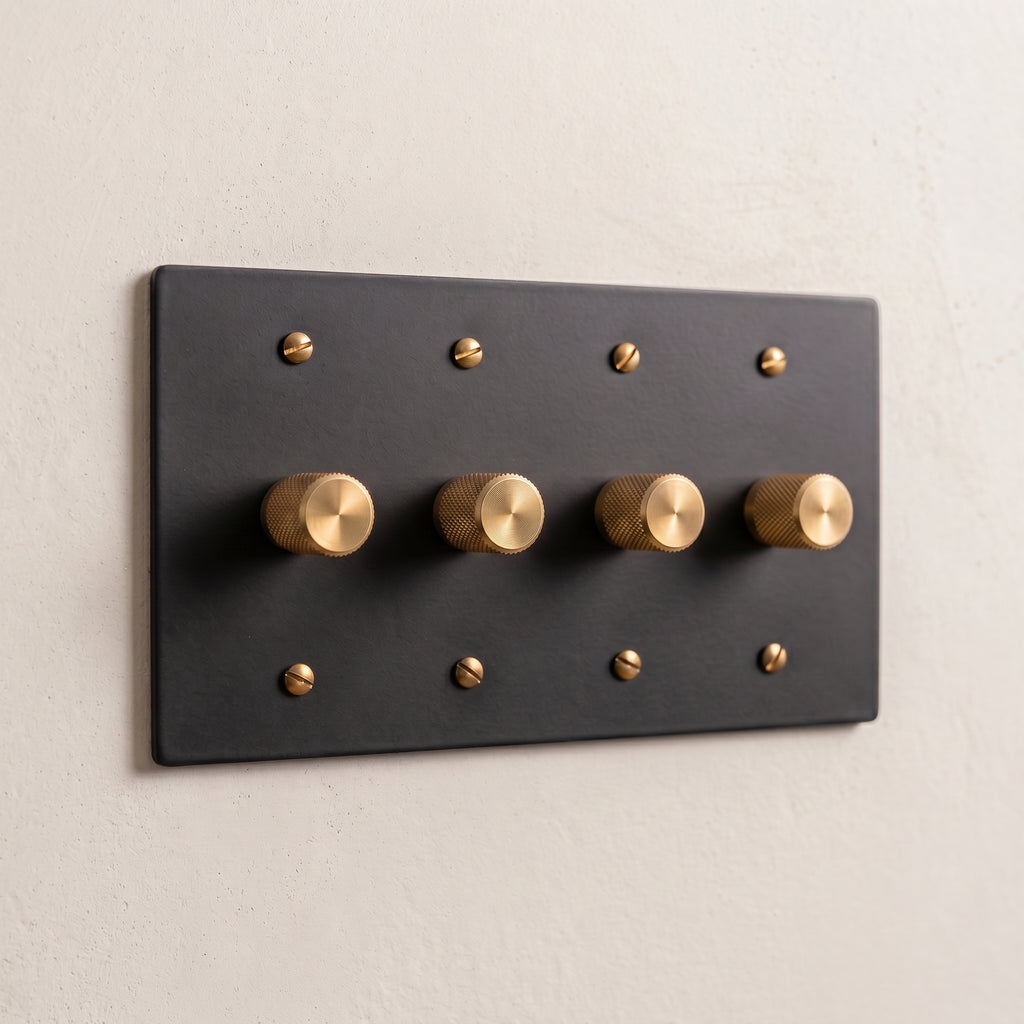 4-Gang Solid Brass Knurled Rotary Dimmer Light Switch