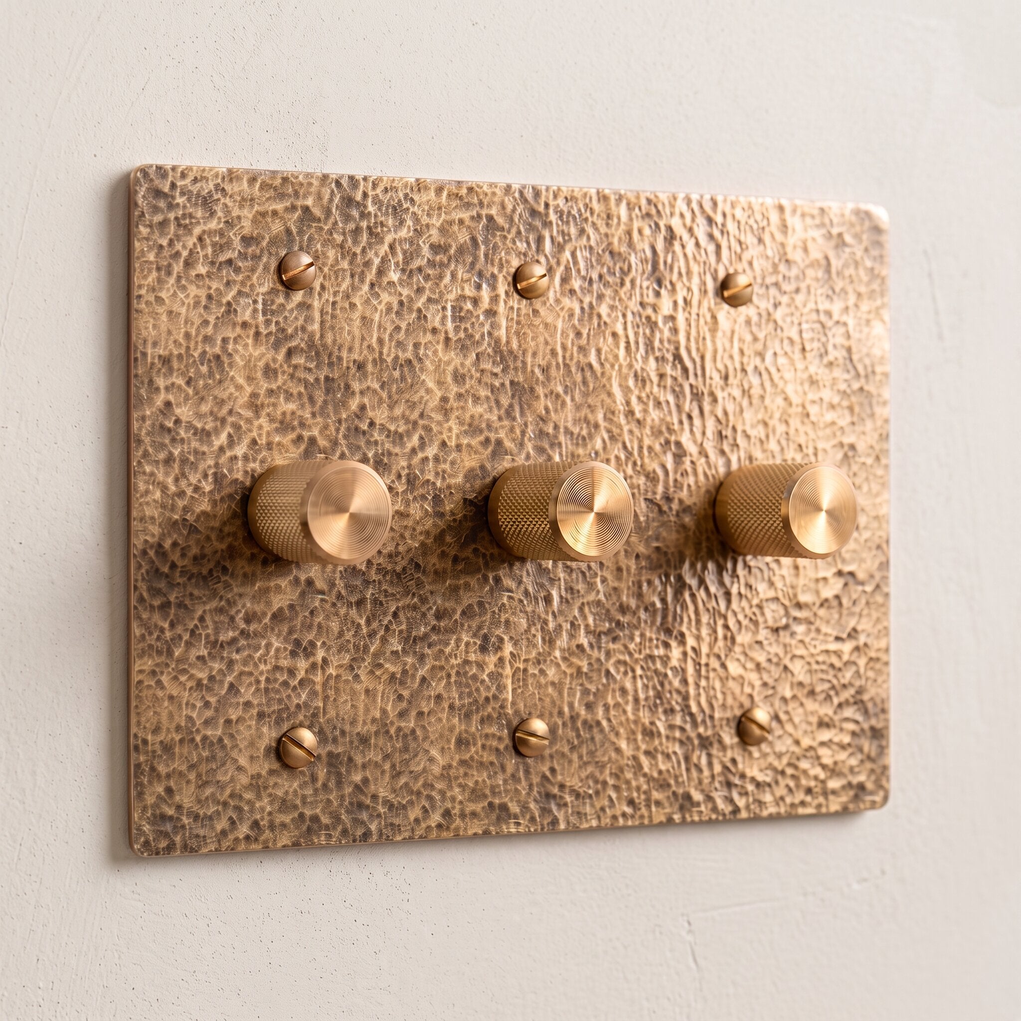 3-Gang Solid Brass Knurled Rotary Dimmer Light Switch