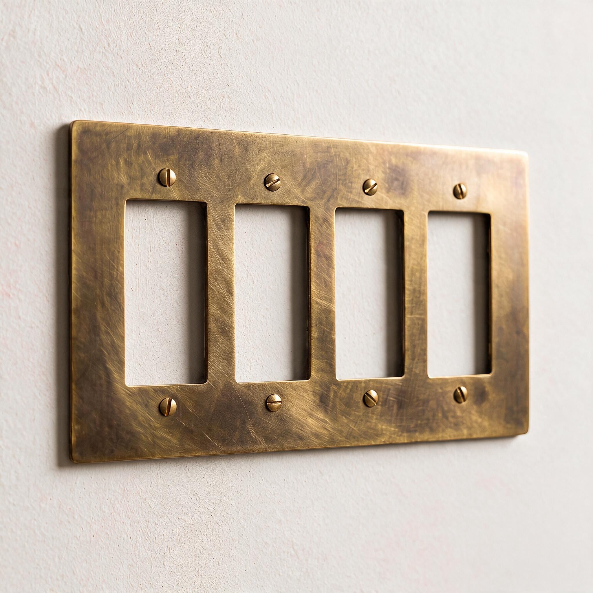 4-Gang Solid Brass Decorator Wall Plate / Outlet Cover (Decora/Rocker/GFCI)