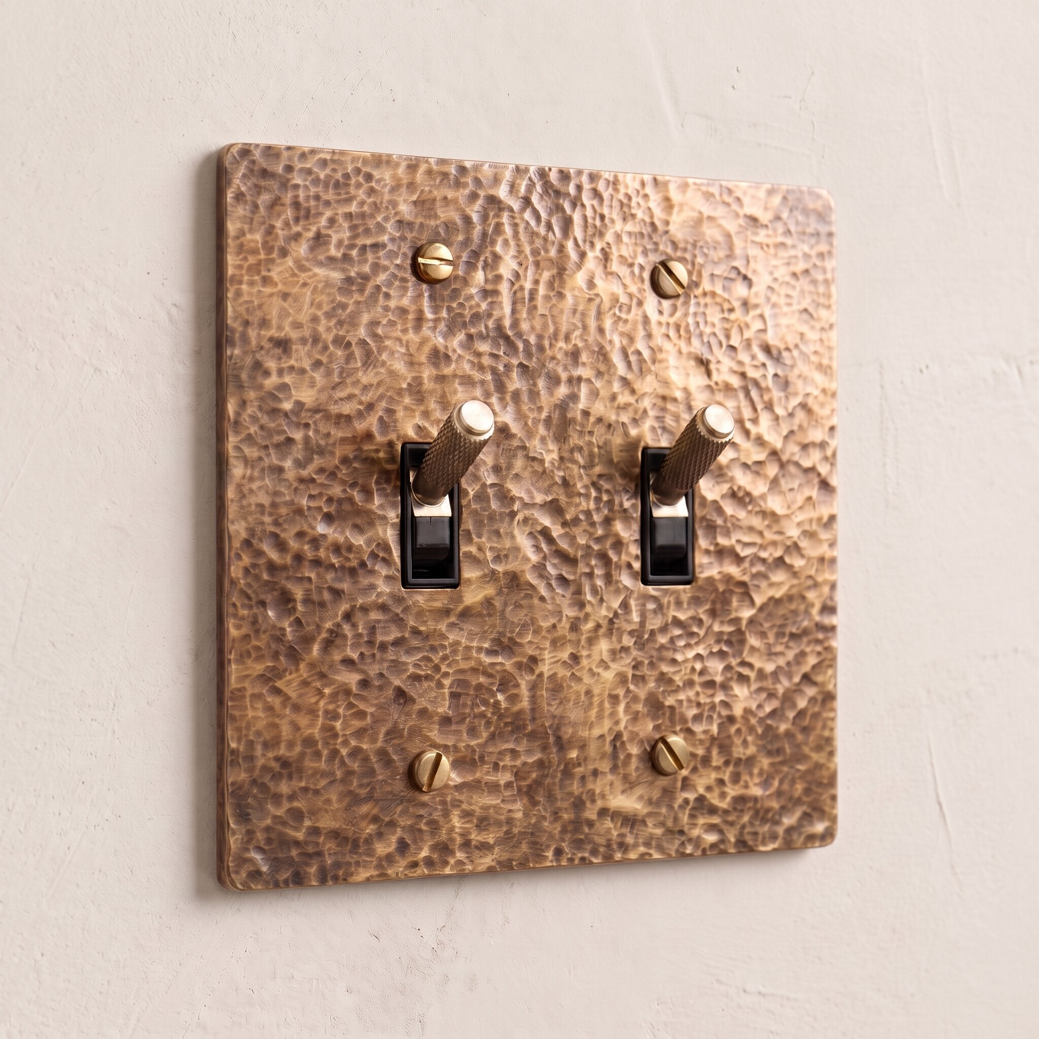 2-Gang Solid Brass Knurled Toggle Light Switch
