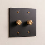 2-Gang Solid Brass Knurled Rotary Dimmer Light Switch
