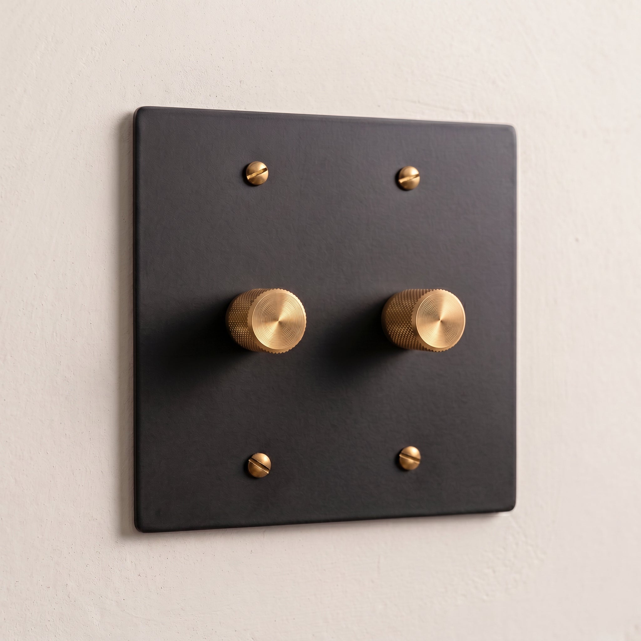 2-Gang Solid Brass Knurled Rotary Dimmer Light Switch
