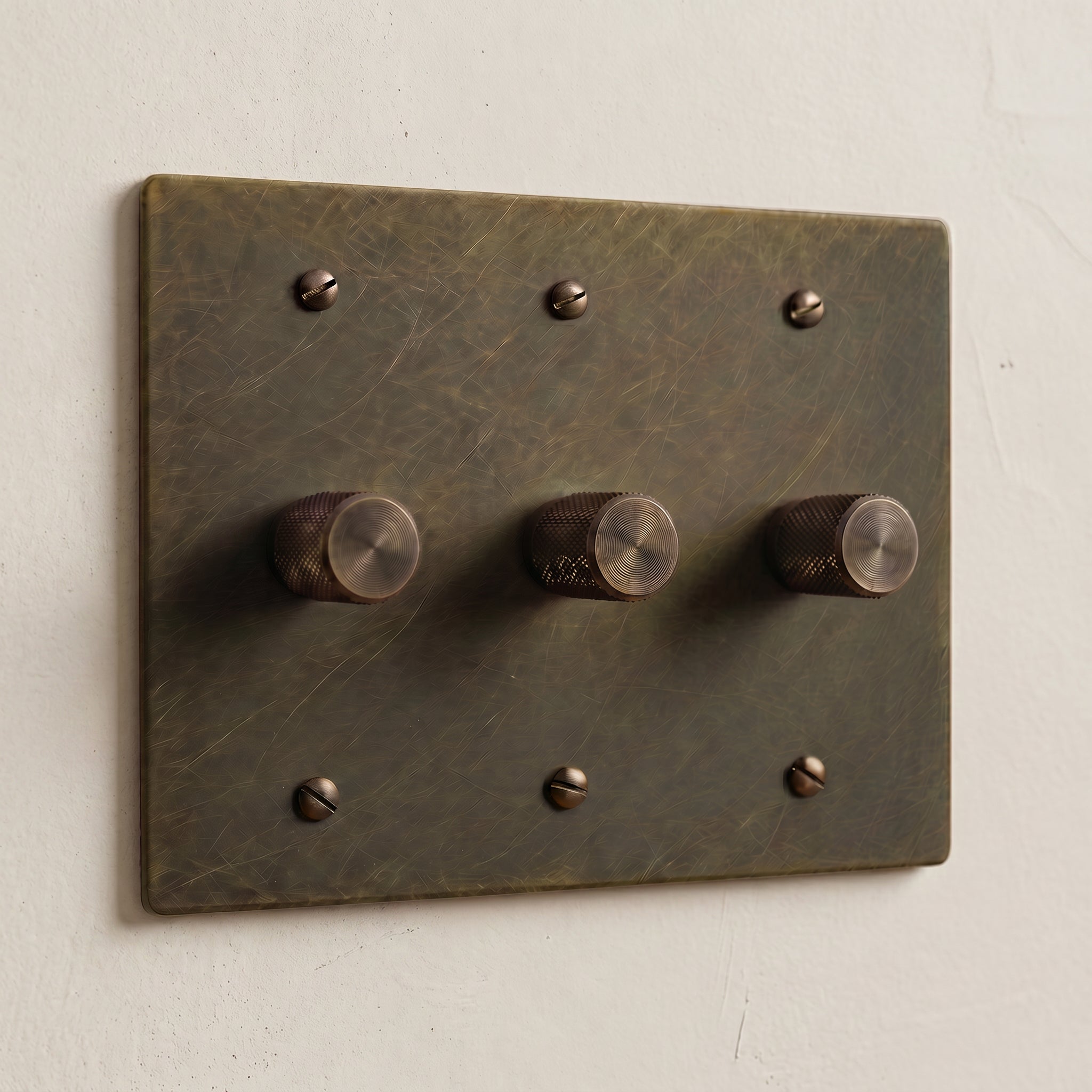 3-Gang Solid Brass Knurled Rotary Dimmer Light Switch