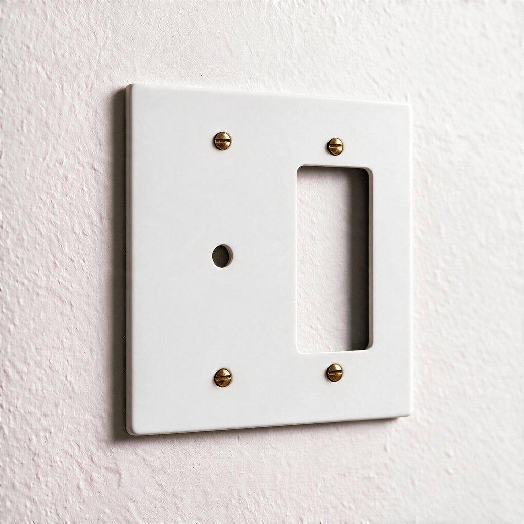 2-Gang Brass Dimmer + Outlet Wall Plate (Rotary + Decorator)