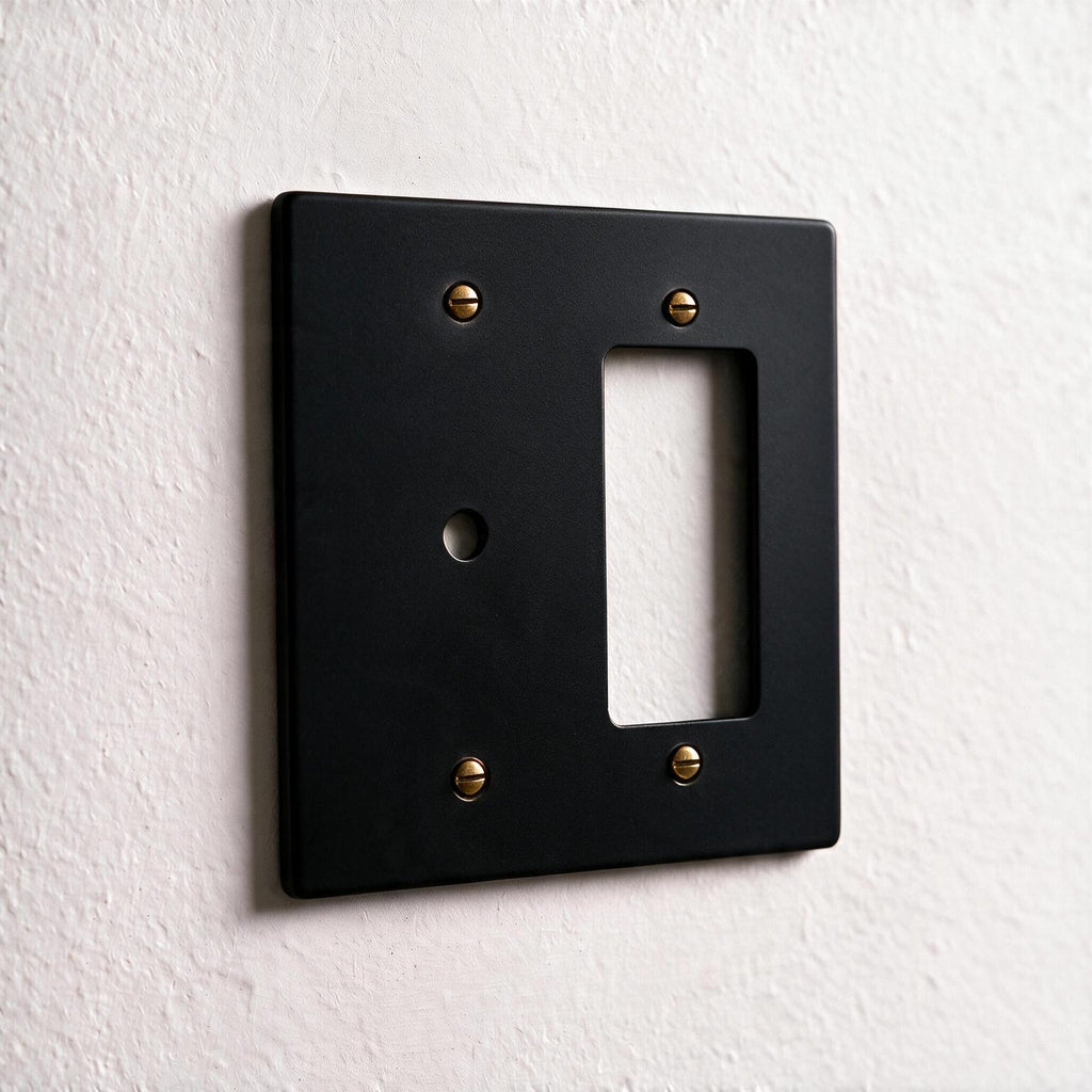 2-Gang Brass Dimmer + Outlet Wall Plate (Rotary + Decorator)