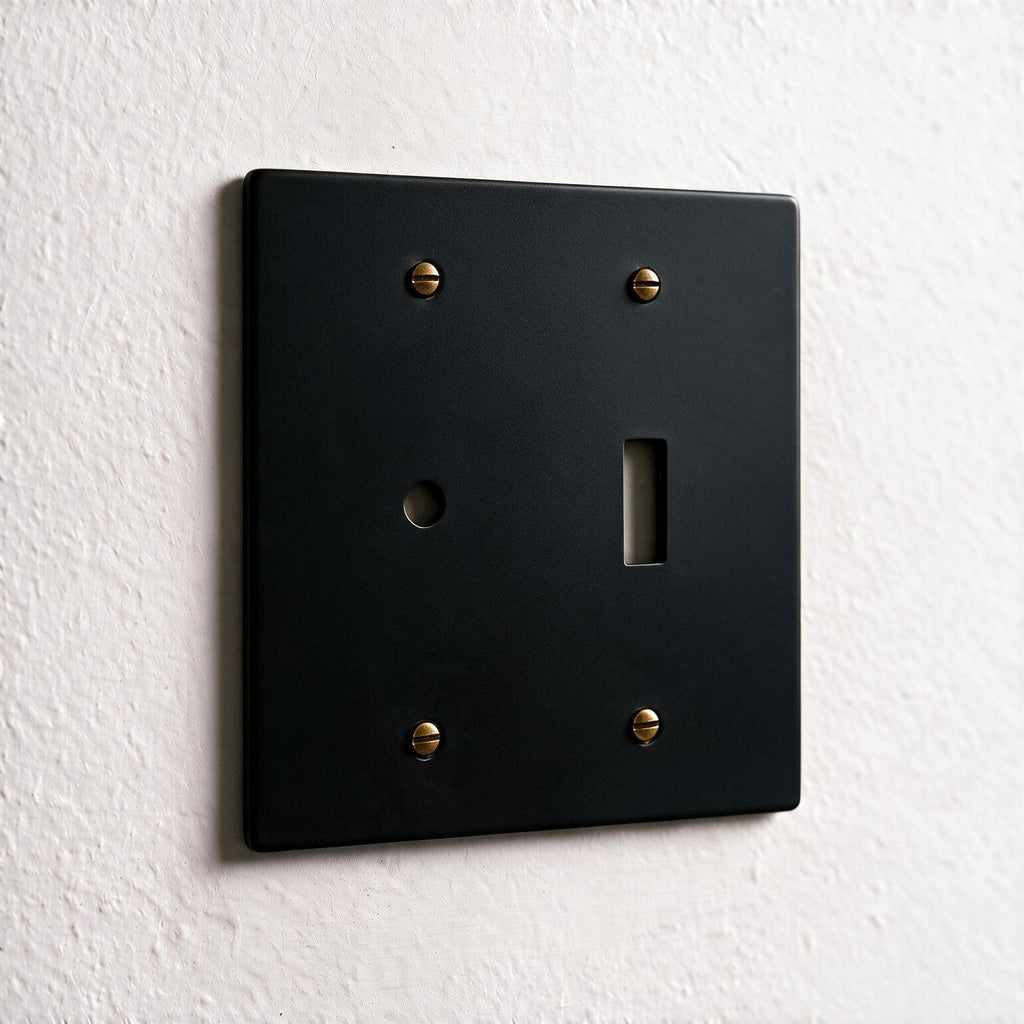 2-Gang Solid Brass Dimmer + Toggle Wall Plate