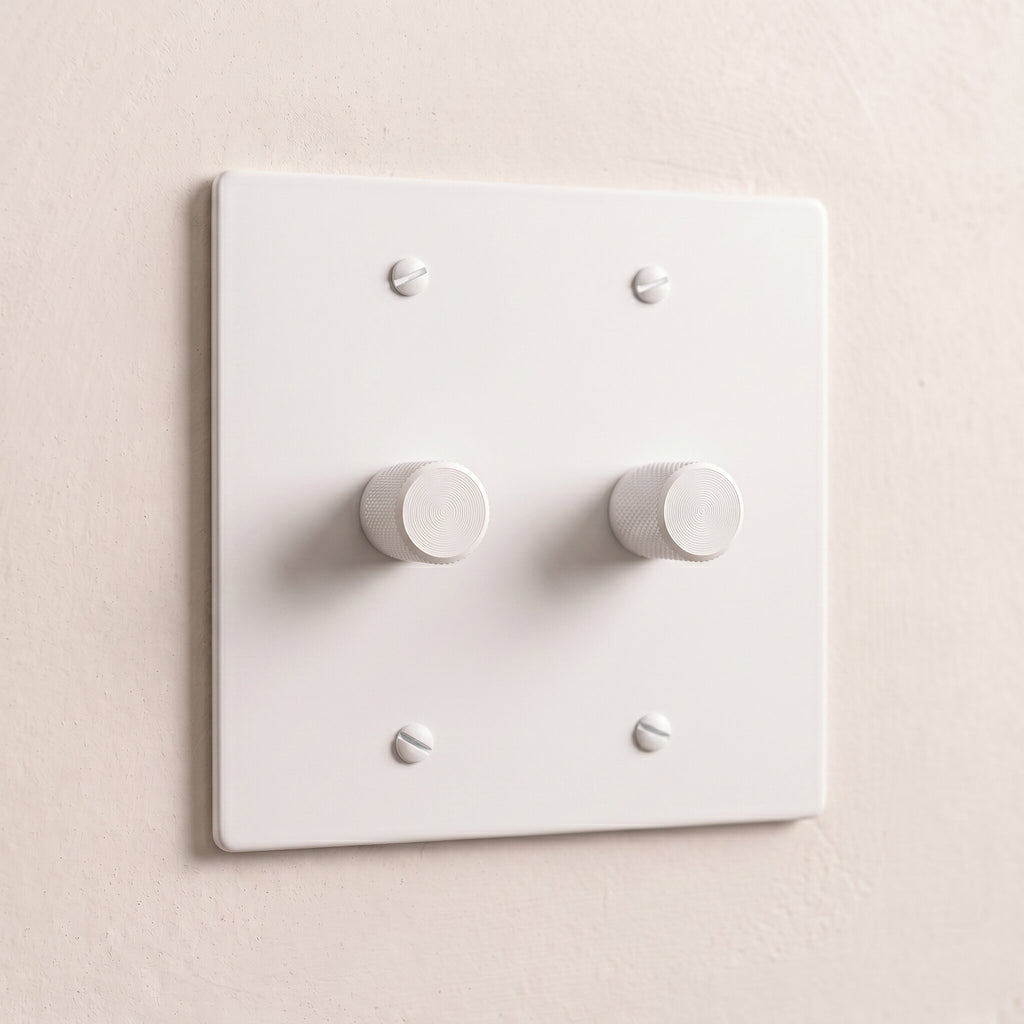 2-Gang Solid Brass Knurled Rotary Dimmer Light Switch