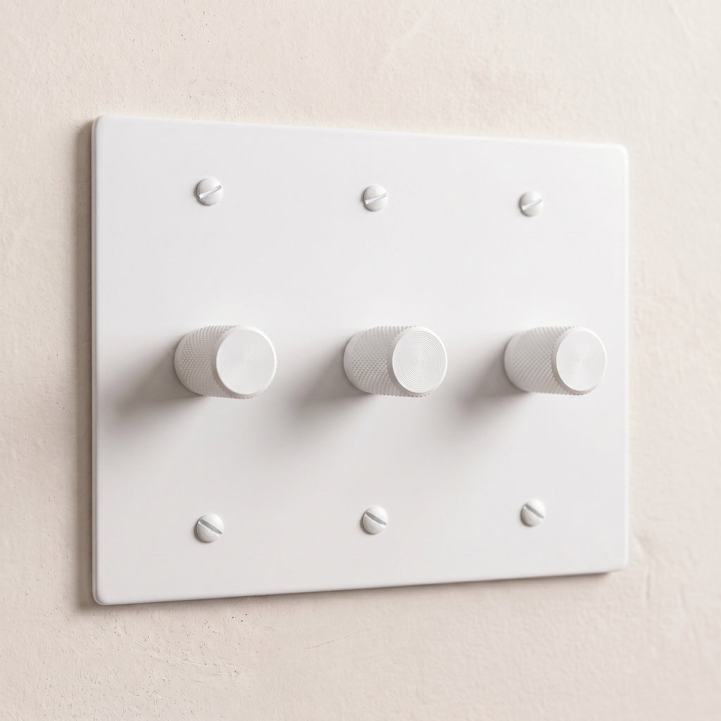 3-Gang Solid Brass Knurled Rotary Dimmer Light Switch