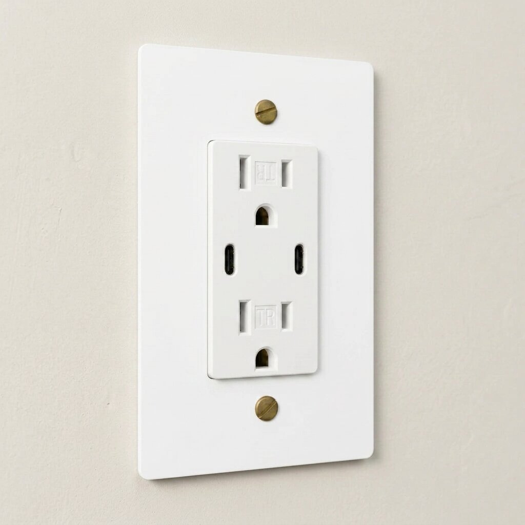 Solid Brass Dual USB-C Electrical Outlet