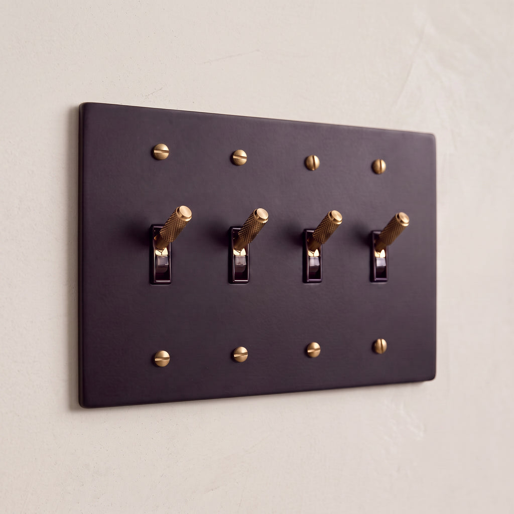 4-Gang Solid Brass Knurled Toggle Light Switch