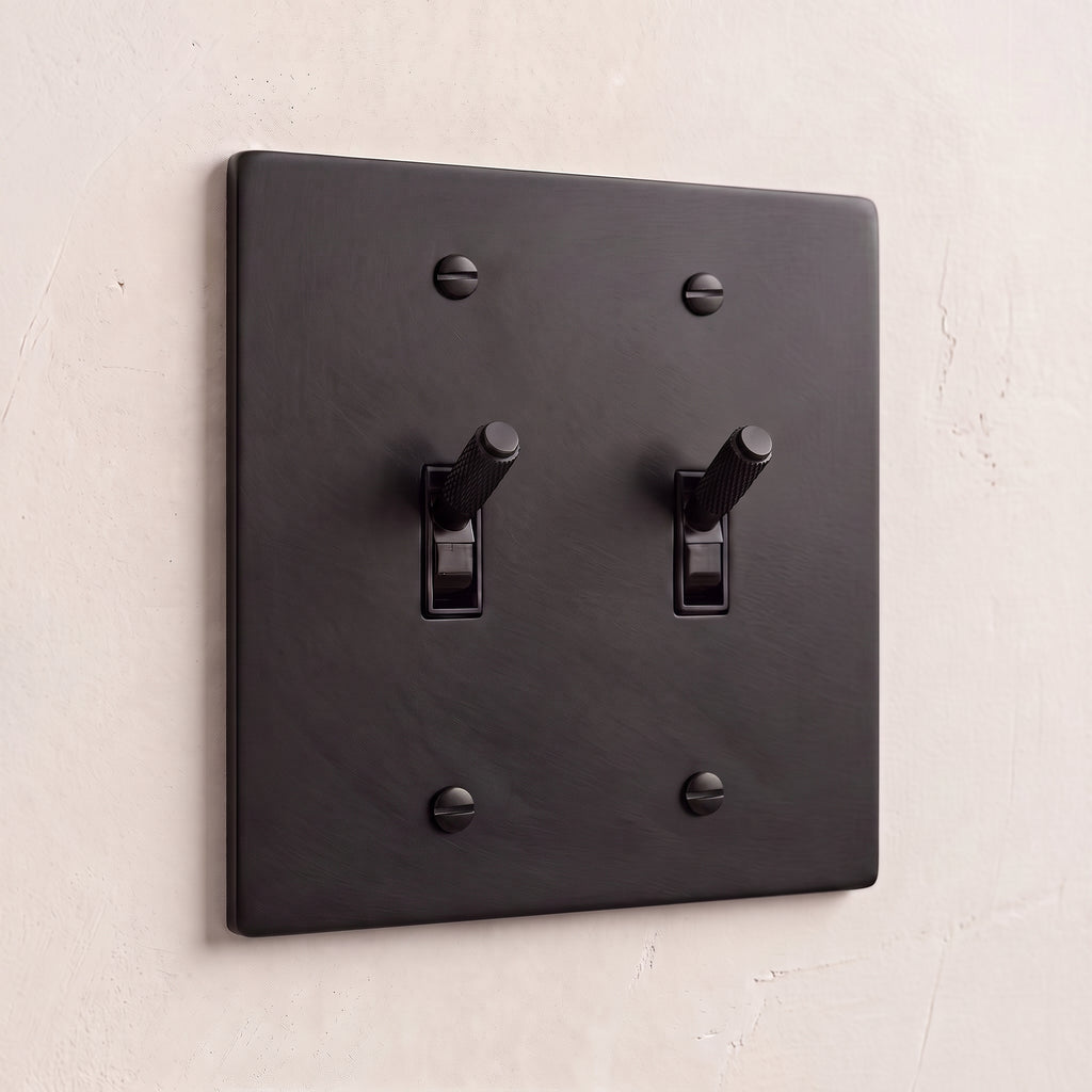 2-Gang Solid Brass Knurled Toggle Light Switch
