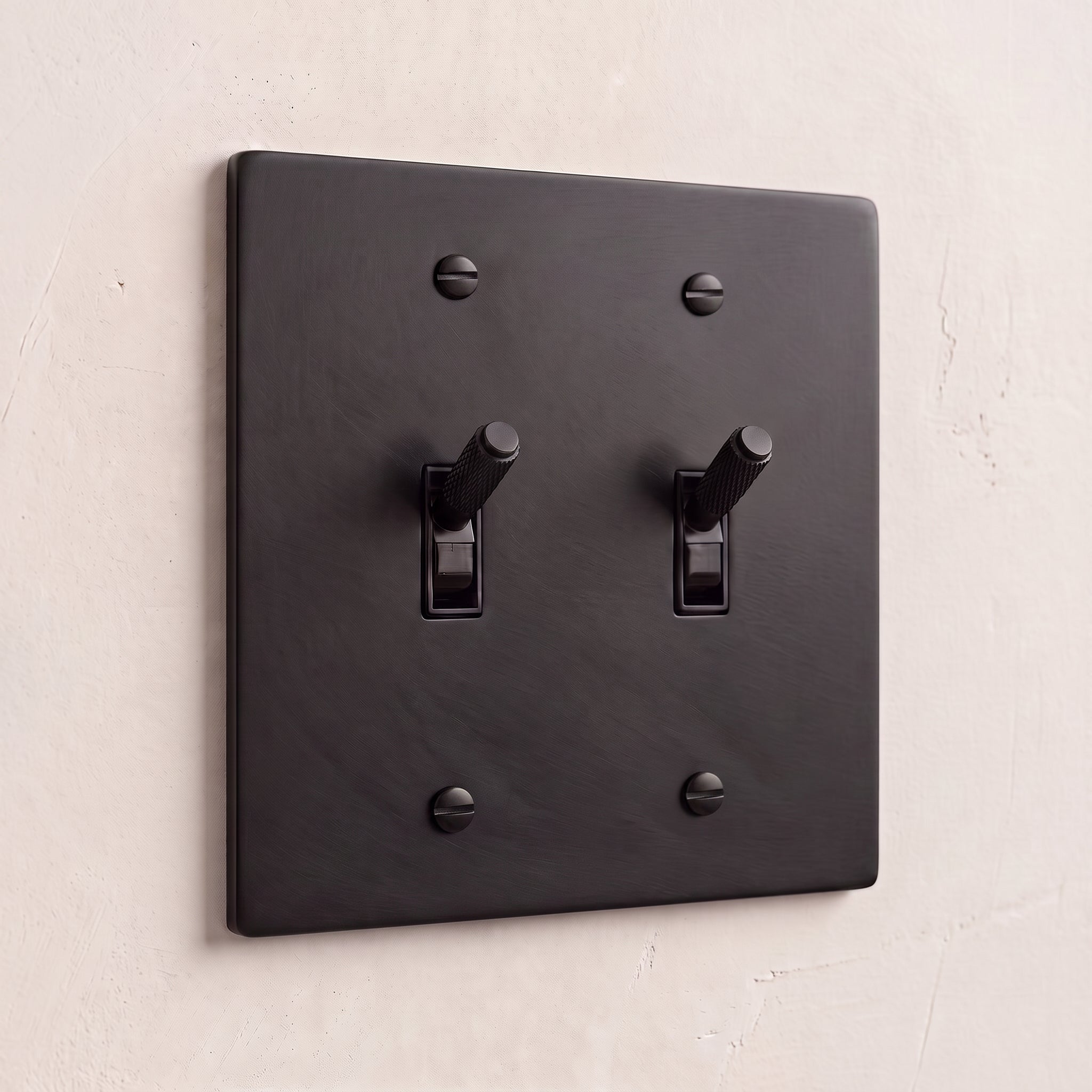 2-Gang Solid Brass Knurled Toggle Light Switch