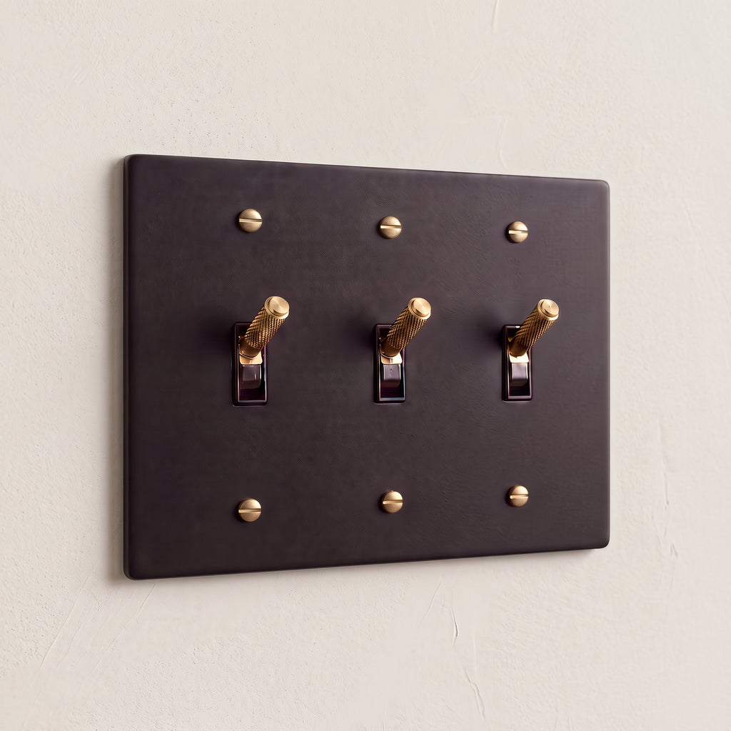 3-Gang Solid Brass Knurled Toggle Light Switch