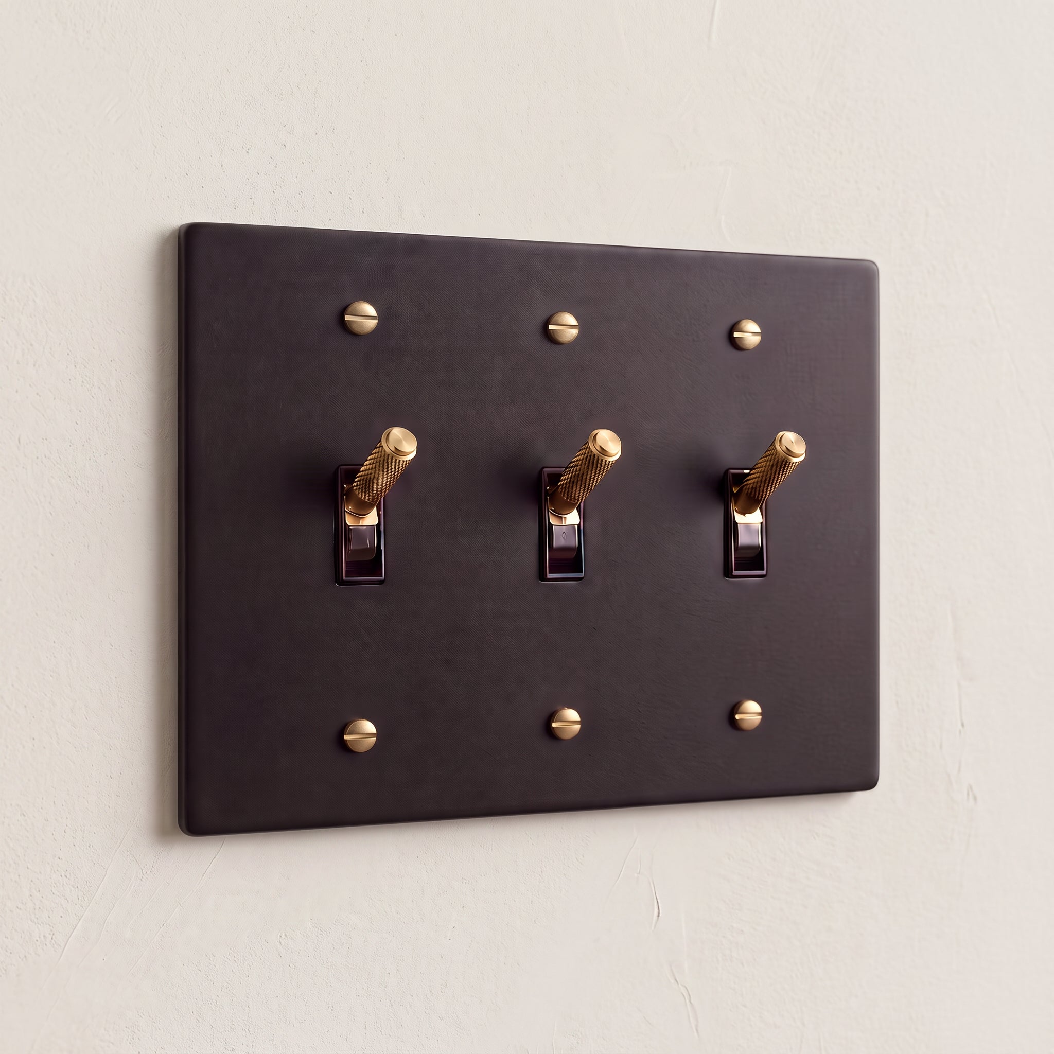 3-Gang Solid Brass Knurled Toggle Light Switch