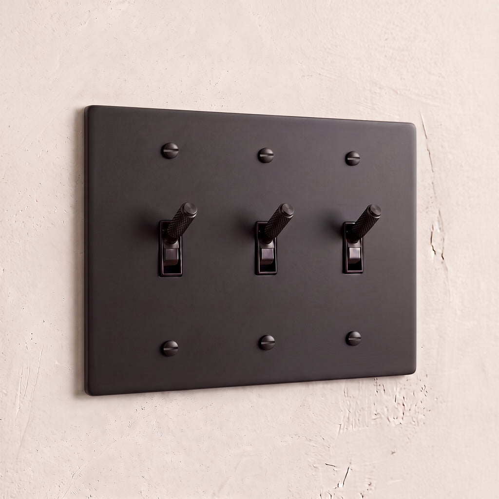 3-Gang Solid Brass Knurled Toggle Light Switch