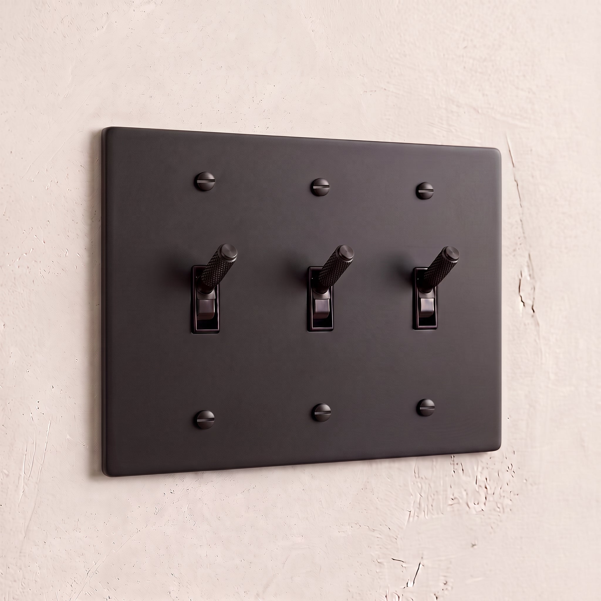 3-Gang Solid Brass Knurled Toggle Light Switch