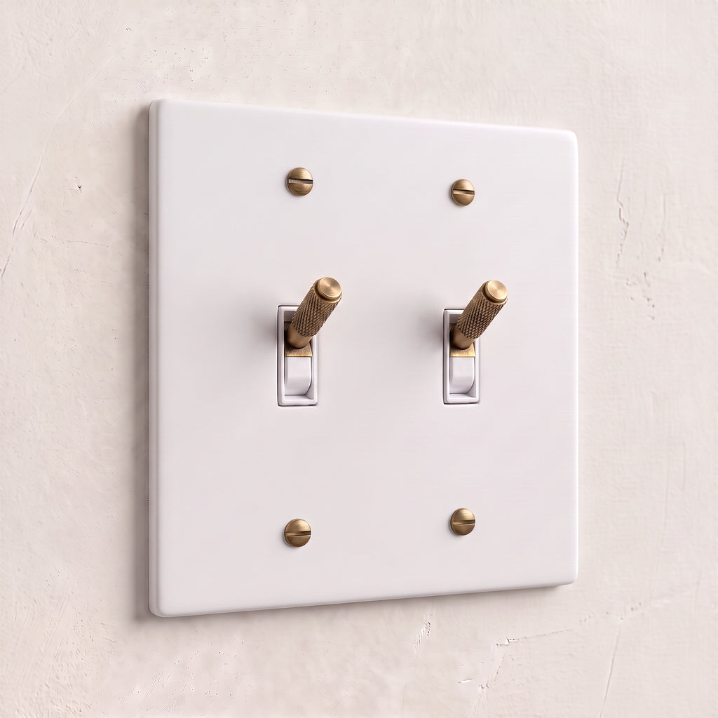 2-Gang Solid Brass Knurled Toggle Light Switch