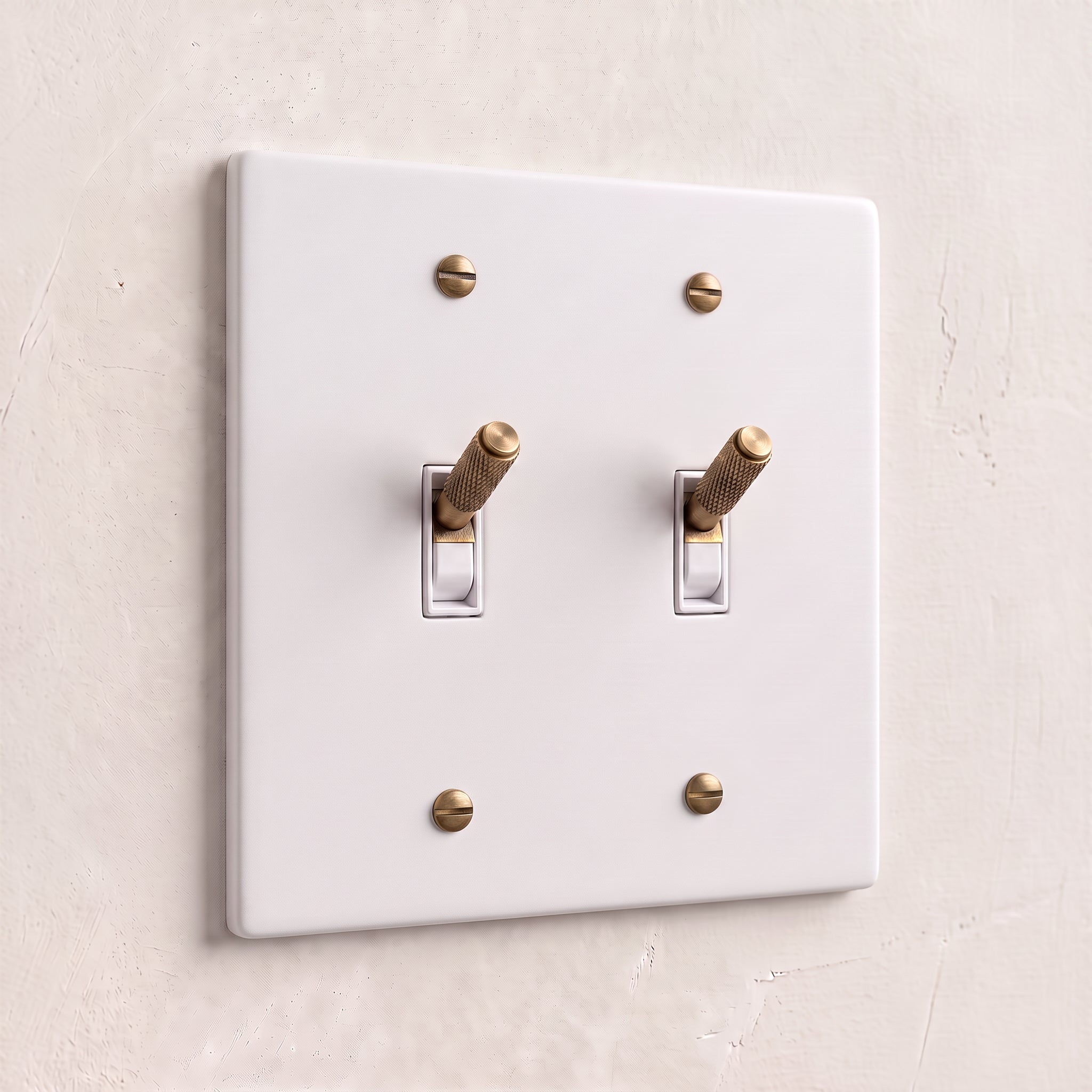 2-Gang Solid Brass Knurled Toggle Light Switch