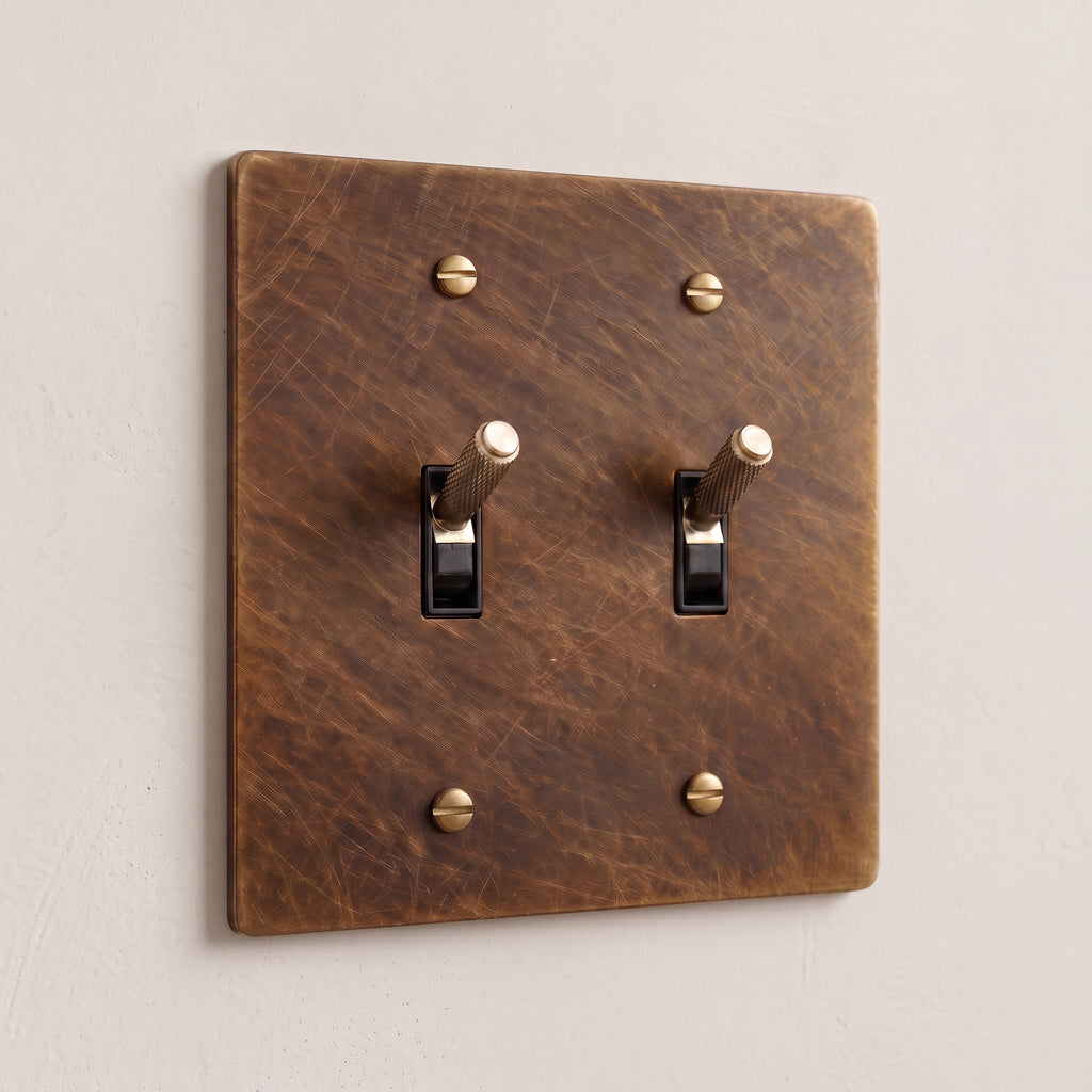 2-Gang Solid Brass Knurled Toggle Light Switch