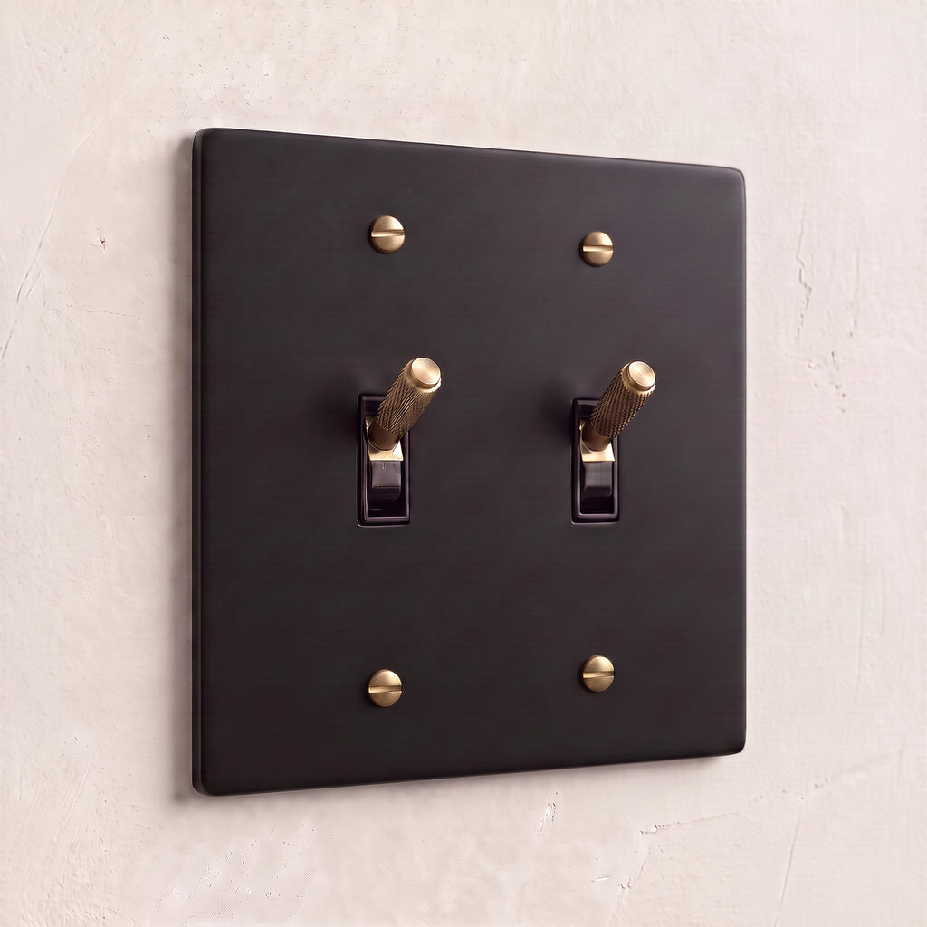2-Gang Solid Brass Knurled Toggle Light Switch