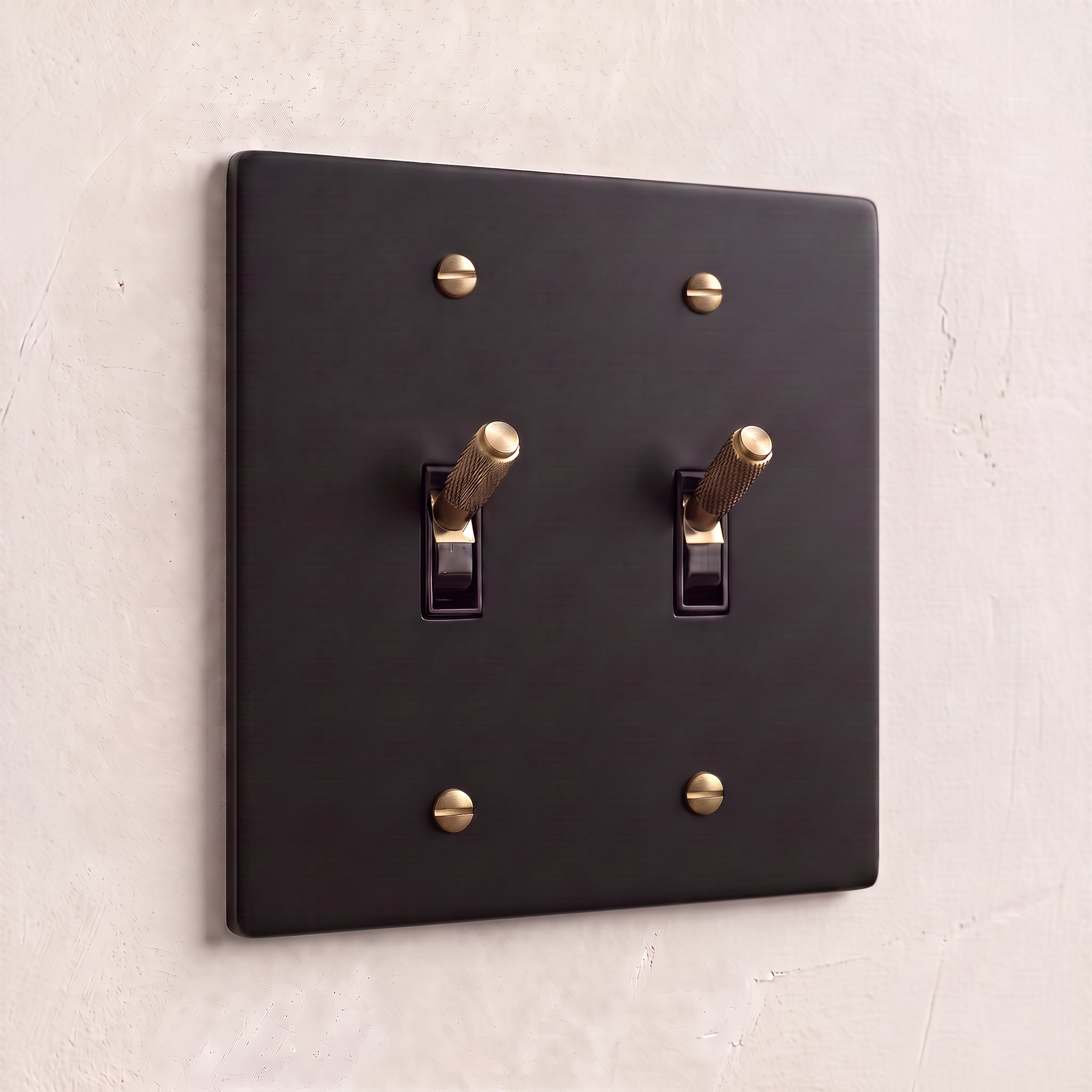 2-Gang Solid Brass Knurled Toggle Light Switch