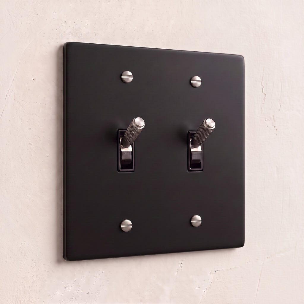 2-Gang Solid Brass Knurled Toggle Light Switch