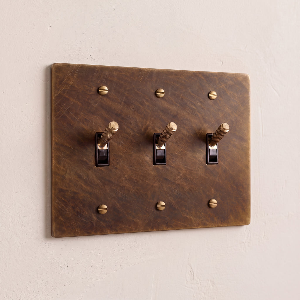 3-Gang Solid Brass Knurled Toggle Light Switch