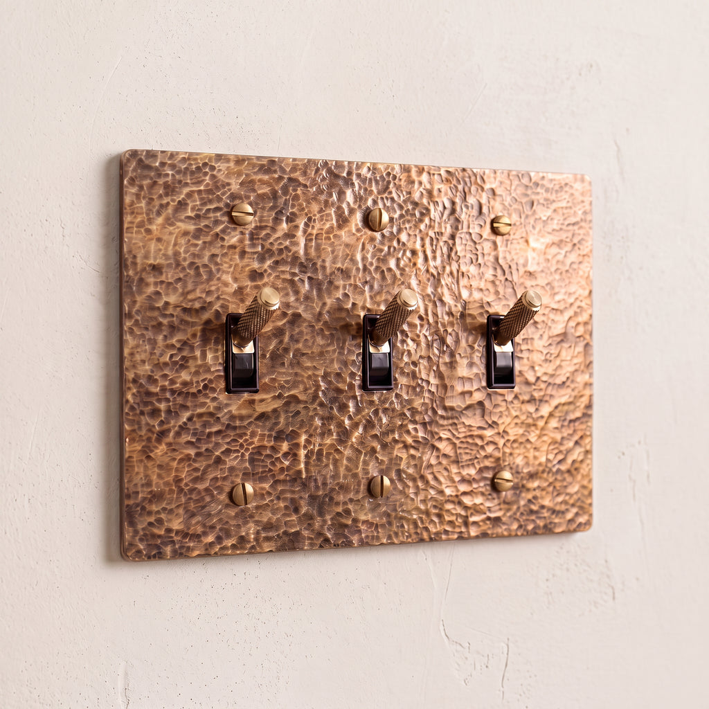 3-Gang Solid Brass Knurled Toggle Light Switch